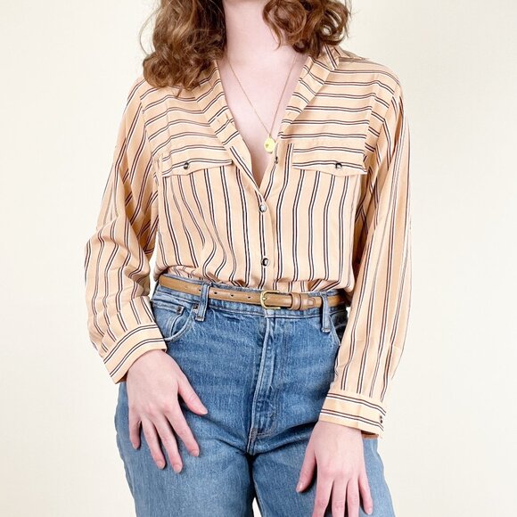 Vintage French Parisian Button Up Down Shirt Old Money Blouse Quiet Luxury Top - Picture 7 of 7